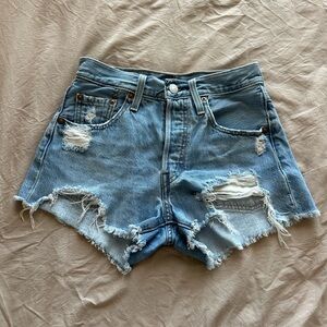 Levi's Blue Distressed Jean Shorts Raw Hem